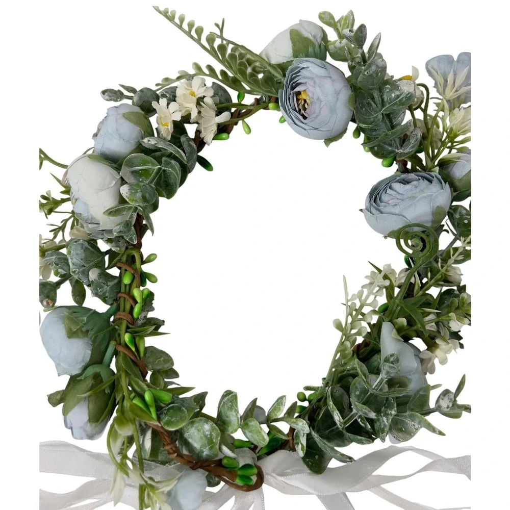 Dusty Blue Floral Crown Flower Halo Adjustable Ribbon Wedding Festival Boho‎